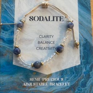 Sodalite semi precious Blue & gold adjustable  bolo type Bracelet NWT